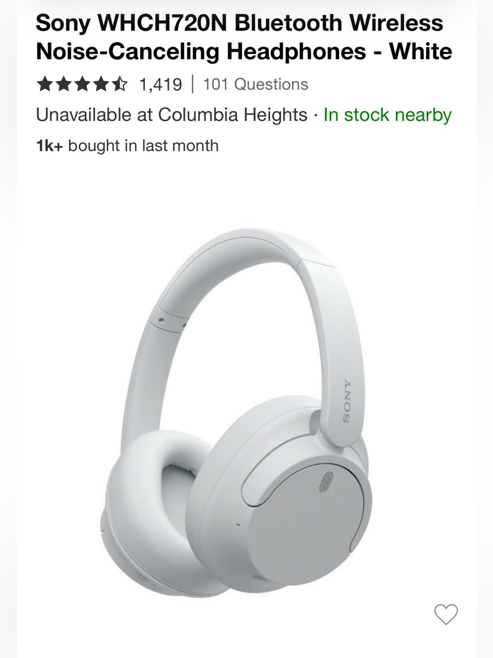 Sony Over-Ear Wireless Headphones — White